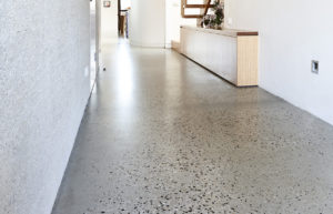 Varied aggregate in polished concrete floor