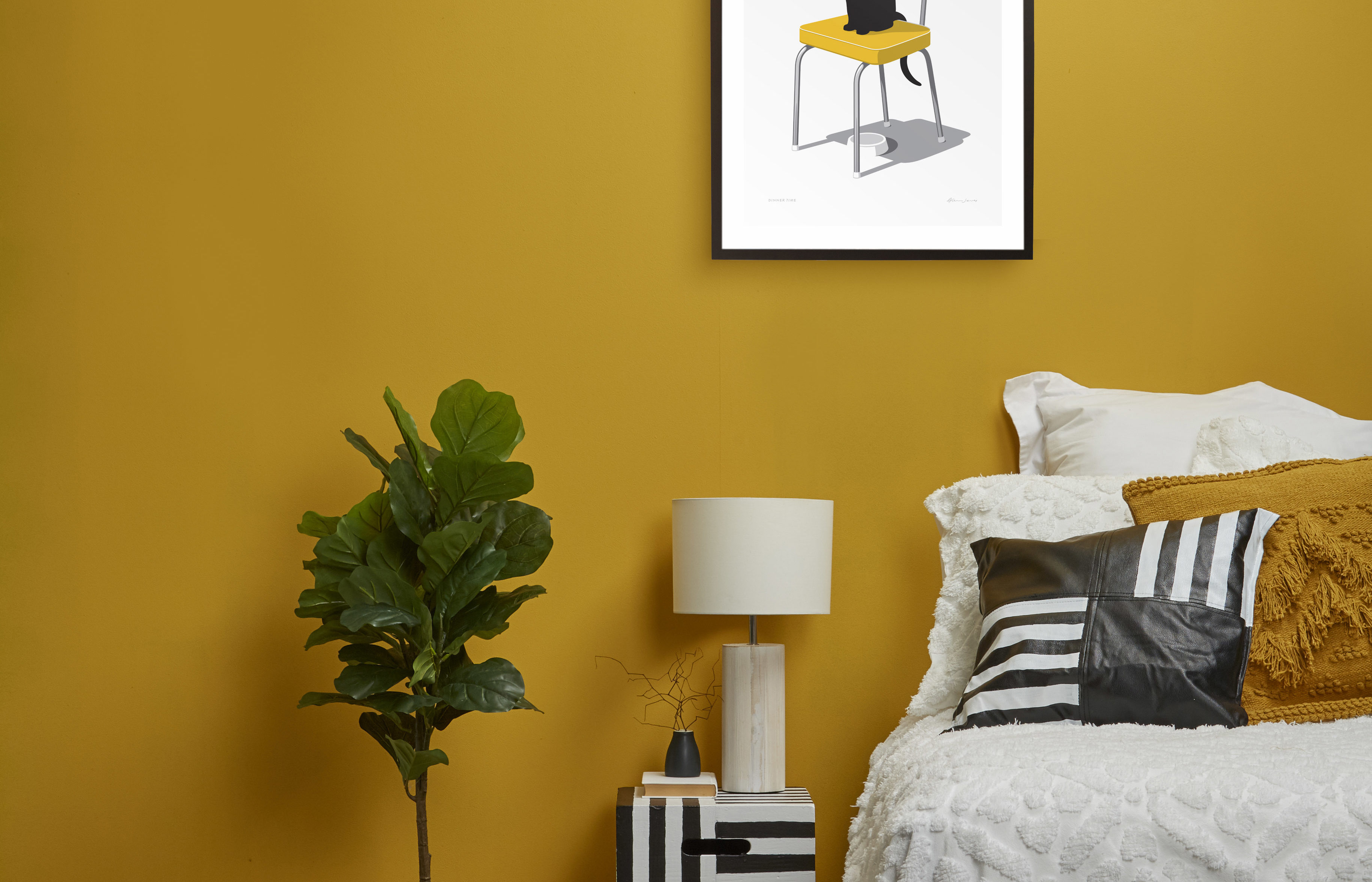 Megan Harrison-Turner,yellow,bedroom,Resene Cleopatra+Greywash+Whitewash+Charcoal+Poured Milk,photo Bryce CarletonPT